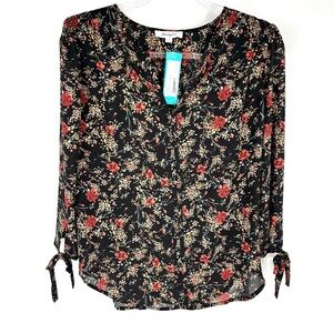 Monday Fun Amiyah Tie Sleeve Blouse Size Small Black‎ NWT